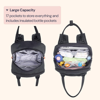 Diaper Bag Backpack - Tote - Multi Function Waterproof Diaper Bag, Travel Essentials Baby Bag with Changing Pad, Stroller Straps & Pacifier Case - Unisex, Black
